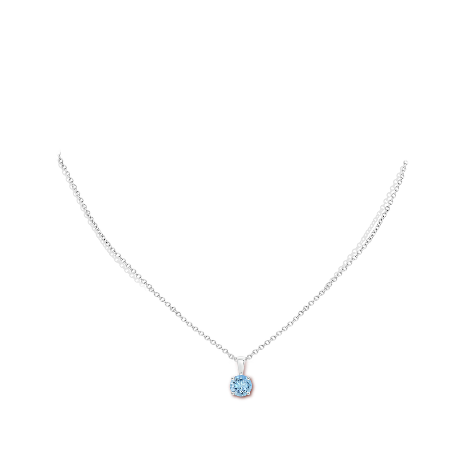6mm AAAA Classic Prong-Set Round Aquamarine Solitaire Pendant in S999 Silver pen