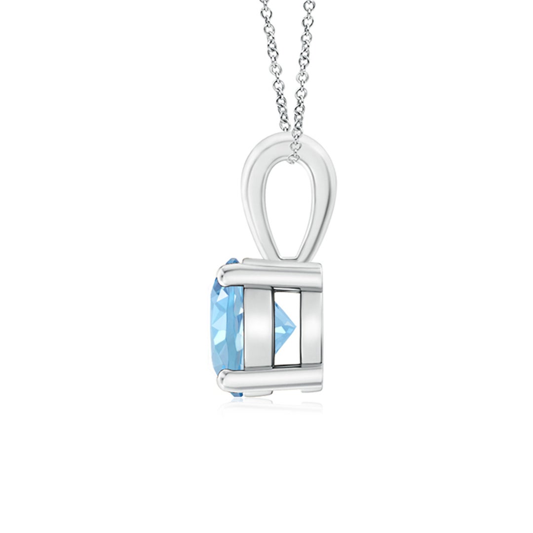 6mm AAAA Classic Prong-Set Round Aquamarine Solitaire Pendant in White Gold - side 3