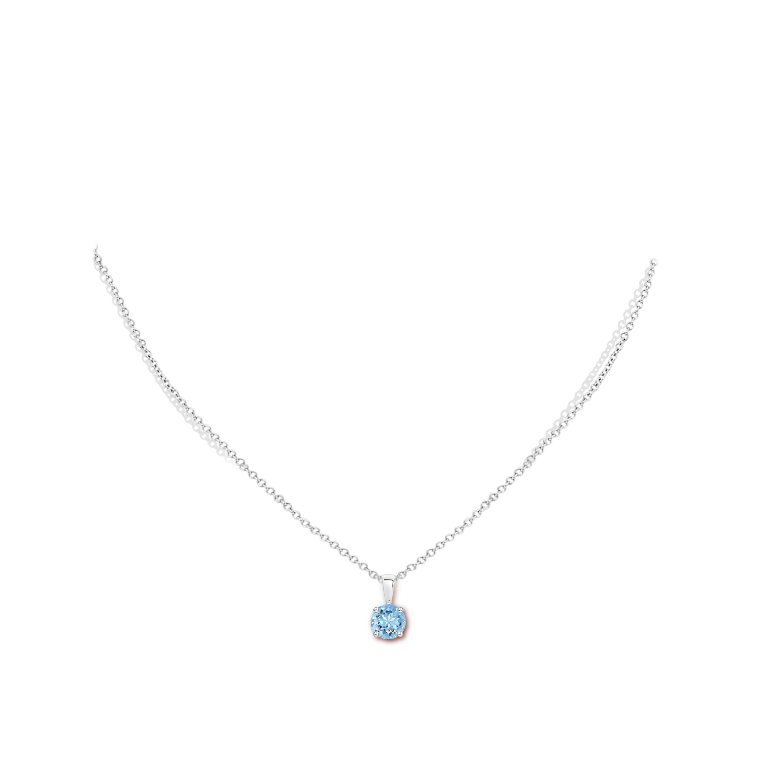 6mm AAAA Classic Prong-Set Round Aquamarine Solitaire Pendant in White Gold - body_neck