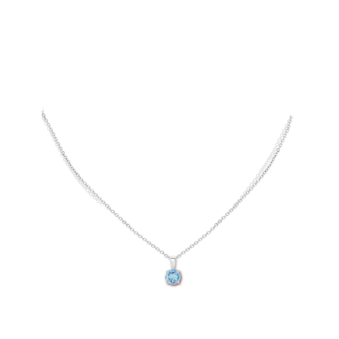 6mm AAAA Classic Prong-Set Round Aquamarine Solitaire Pendant in White Gold - body_neck