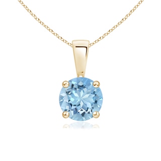 6mm AAAA Classic Round Aquamarine Solitaire Pendant in Yellow Gold