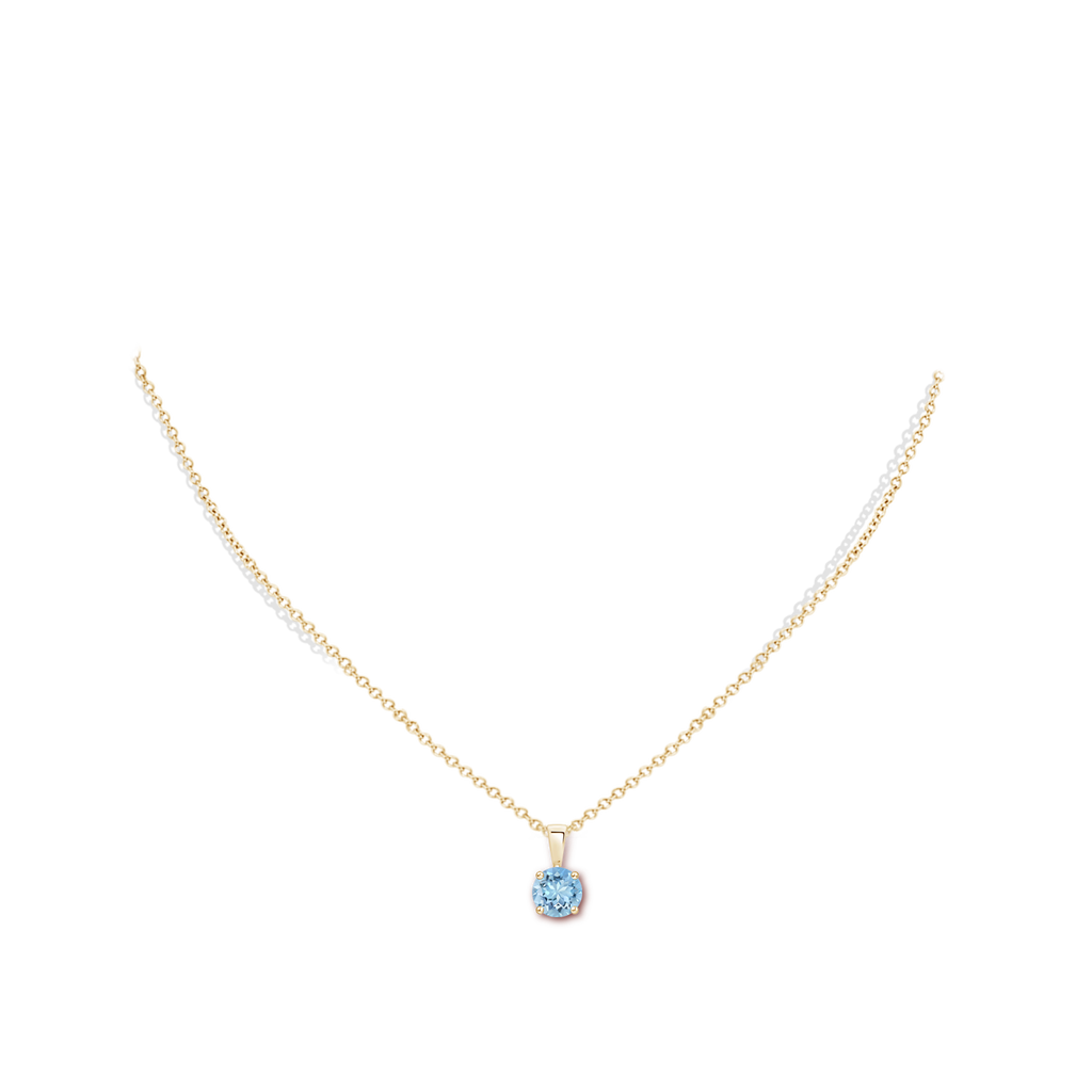 6mm AAAA Classic Round Aquamarine Solitaire Pendant in Yellow Gold pen