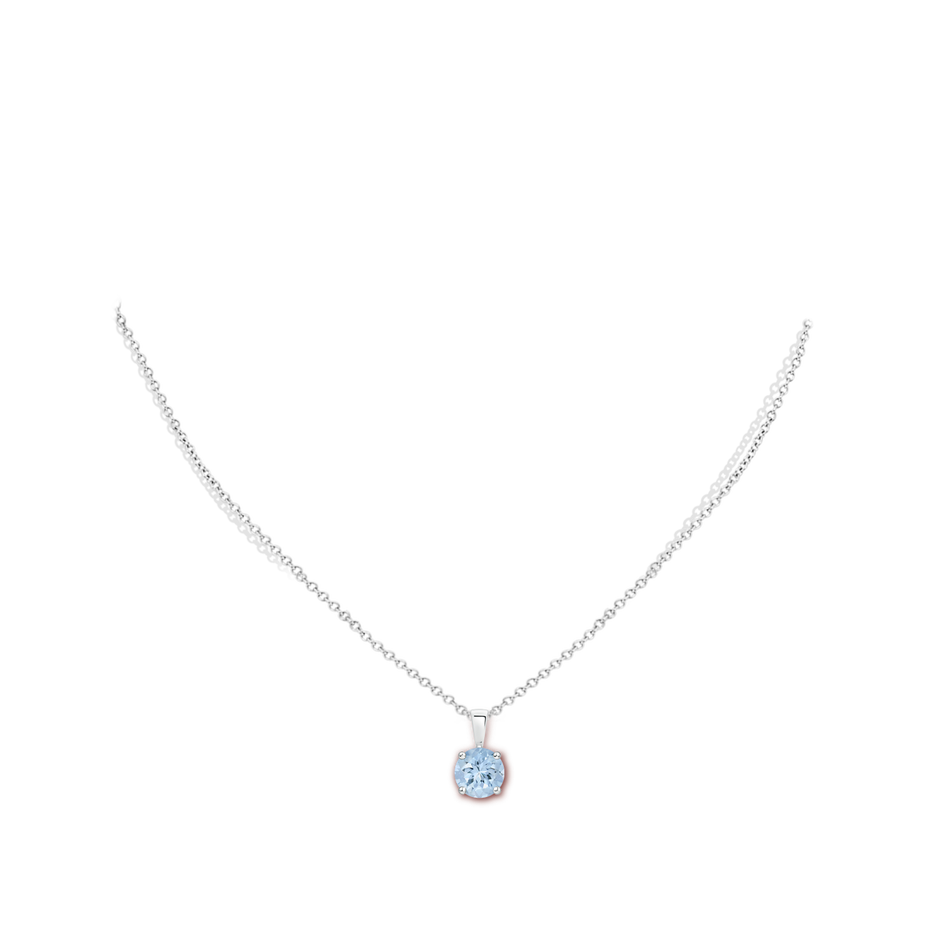 7mm AA Classic Prong-Set Round Aquamarine Solitaire Pendant in White Gold pen