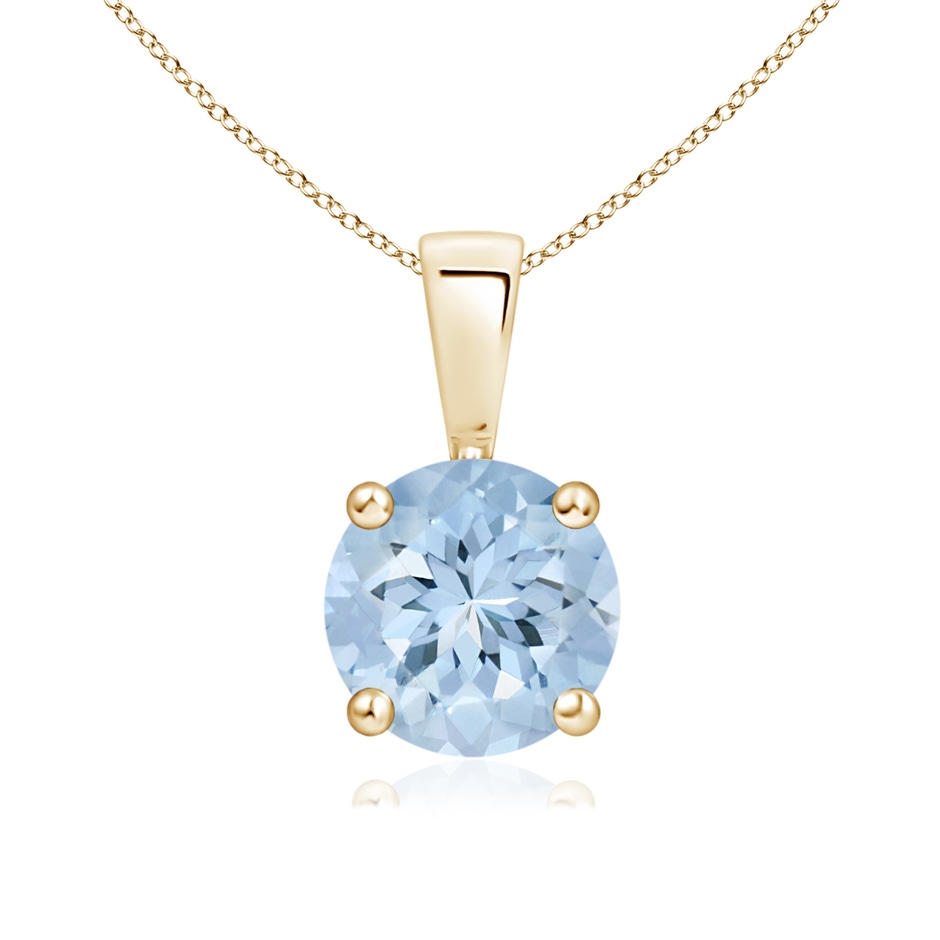 7mm AA Classic Prong-Set Round Aquamarine Solitaire Pendant in Yellow Gold 