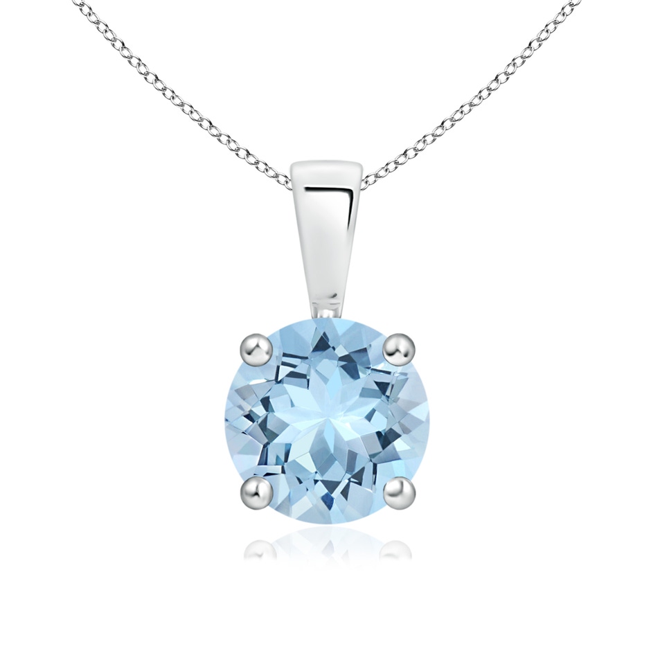 7mm AAA Classic Prong-Set Round Aquamarine Solitaire Pendant in S999 Silver 