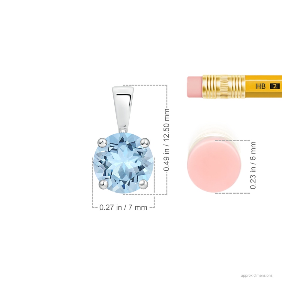 7mm AAA Classic Prong-Set Round Aquamarine Solitaire Pendant in S999 Silver ruler