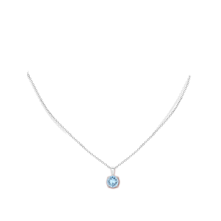 7mm AAA Classic Prong-Set Round Aquamarine Solitaire Pendant in S999 Silver pen