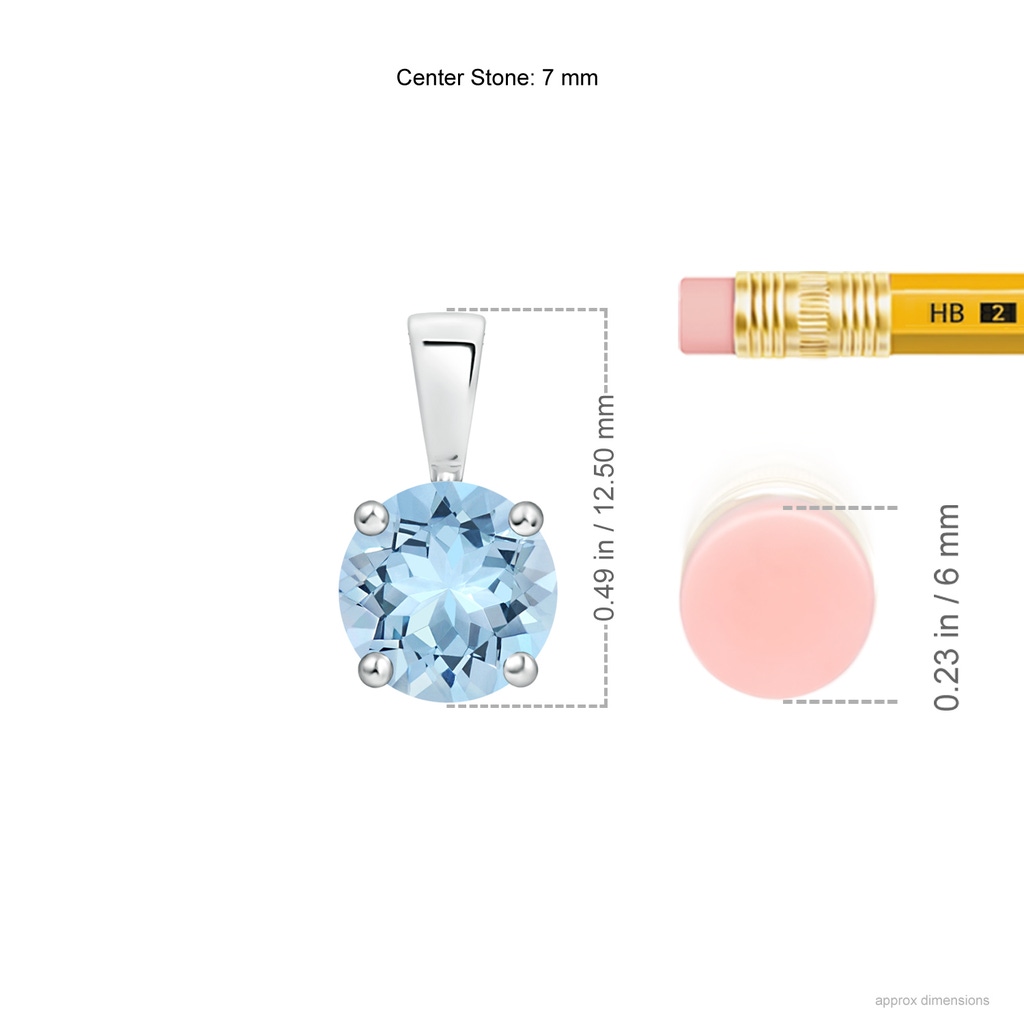 7mm AAA Classic Round Aquamarine Solitaire Pendant in White Gold ruler