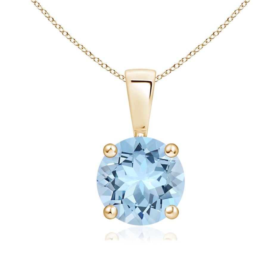 7mm AAA Classic Prong-Set Round Aquamarine Solitaire Pendant in Yellow Gold 