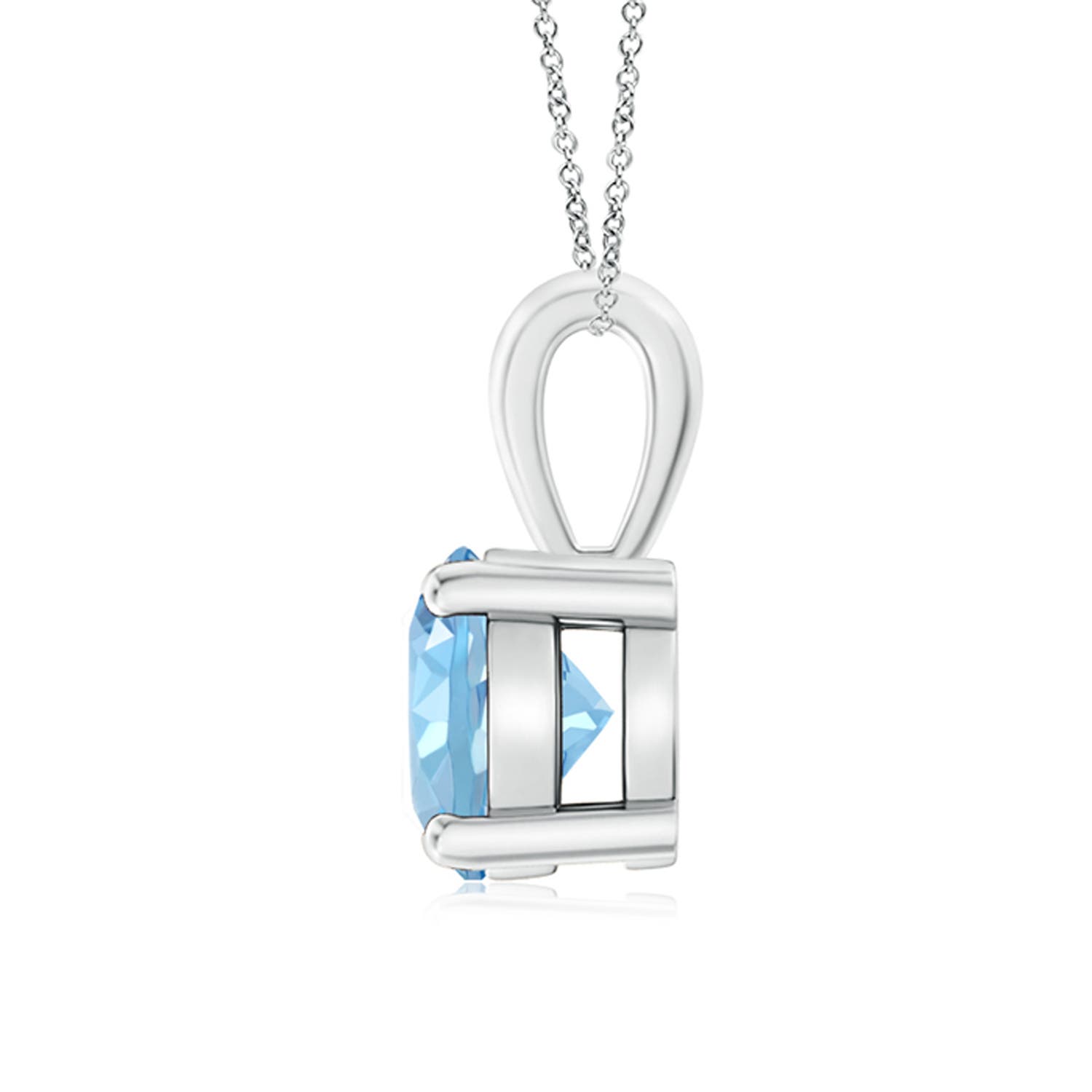 7mm AAAA Classic Prong-Set Round Aquamarine Solitaire Pendant in P950 Platinum