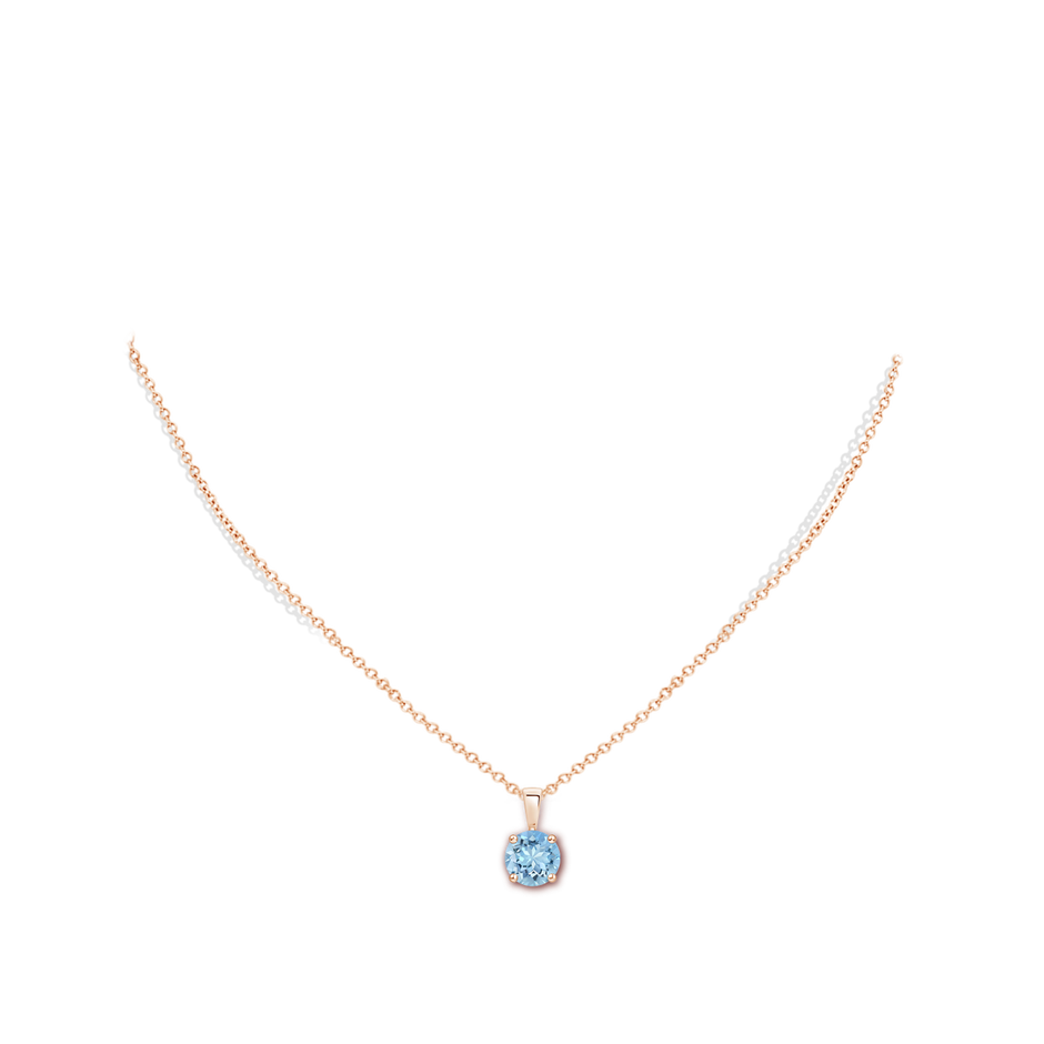 7mm AAAA Classic Prong-Set Round Aquamarine Solitaire Pendant in Rose Gold pen
