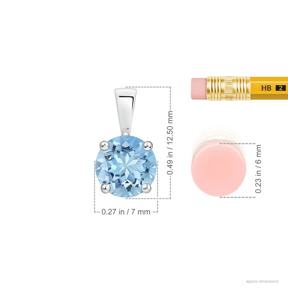 7mm AAAA Classic Prong-Set Round Aquamarine Solitaire Pendant in S999 Silver ruler