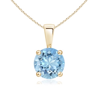 7mm AAAA Classic Round Aquamarine Solitaire Pendant in Yellow Gold
