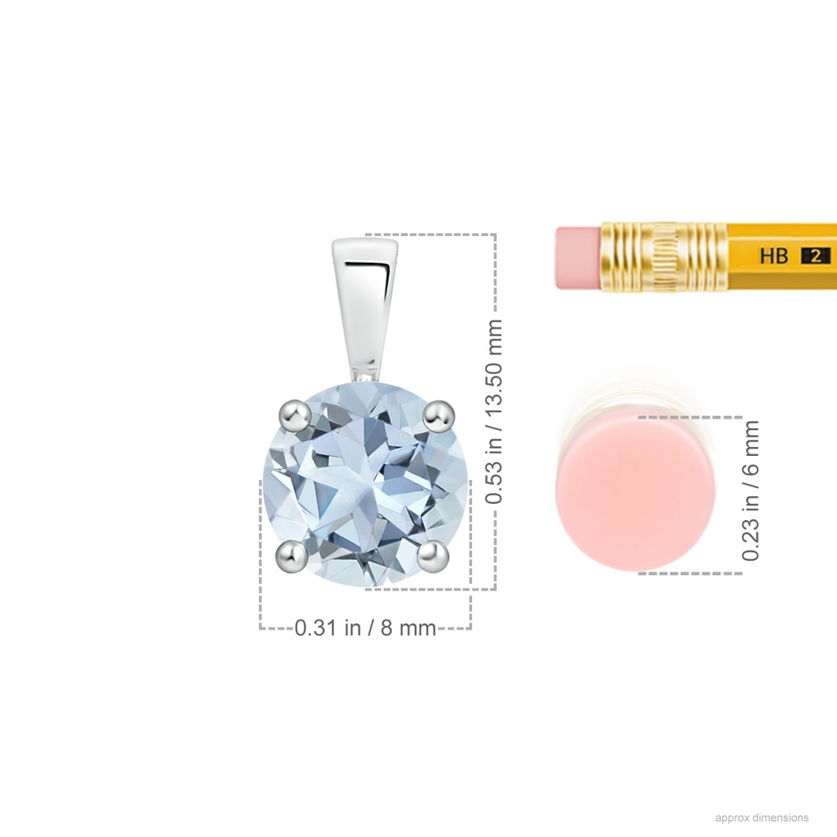 8mm A Classic Prong-Set Round Aquamarine Solitaire Pendant in P950 Platinum ruler
