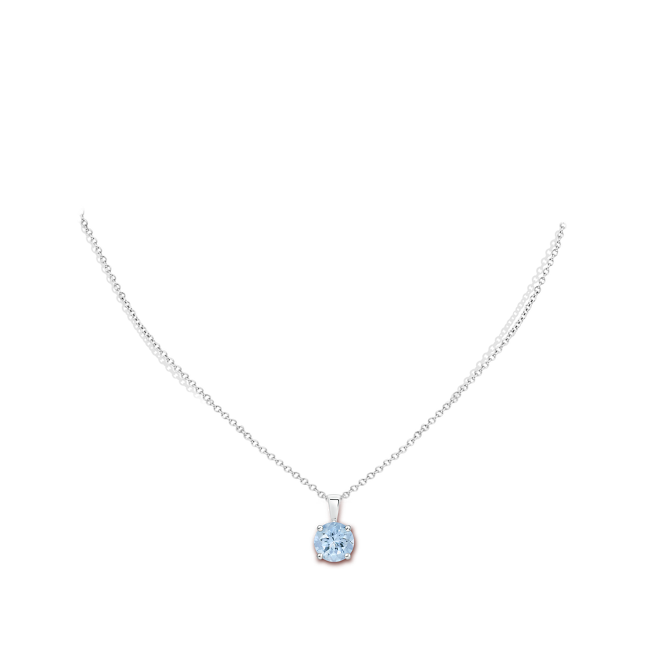 8mm AA Classic Prong-Set Round Aquamarine Solitaire Pendant in 18K White Gold pen