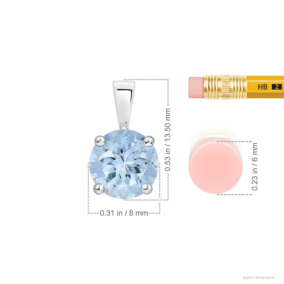 8mm AA Classic Prong-Set Round Aquamarine Solitaire Pendant in White Gold ruler