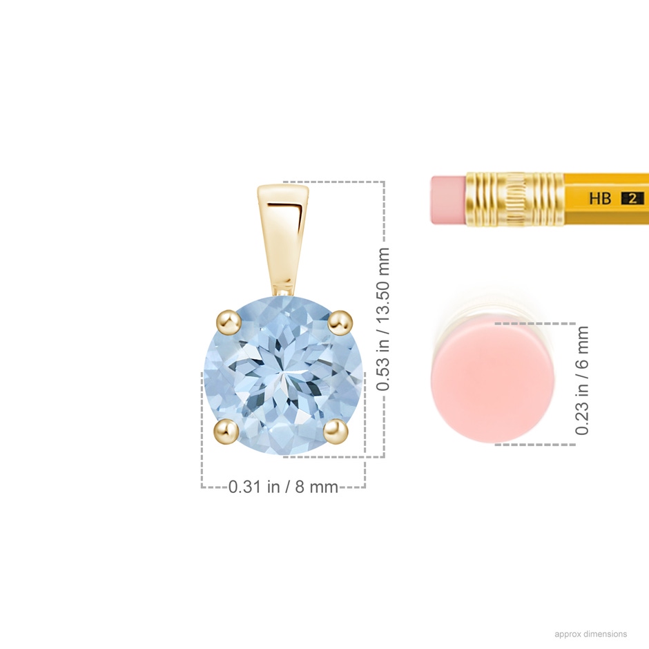 8mm AA Classic Prong-Set Round Aquamarine Solitaire Pendant in Yellow Gold ruler