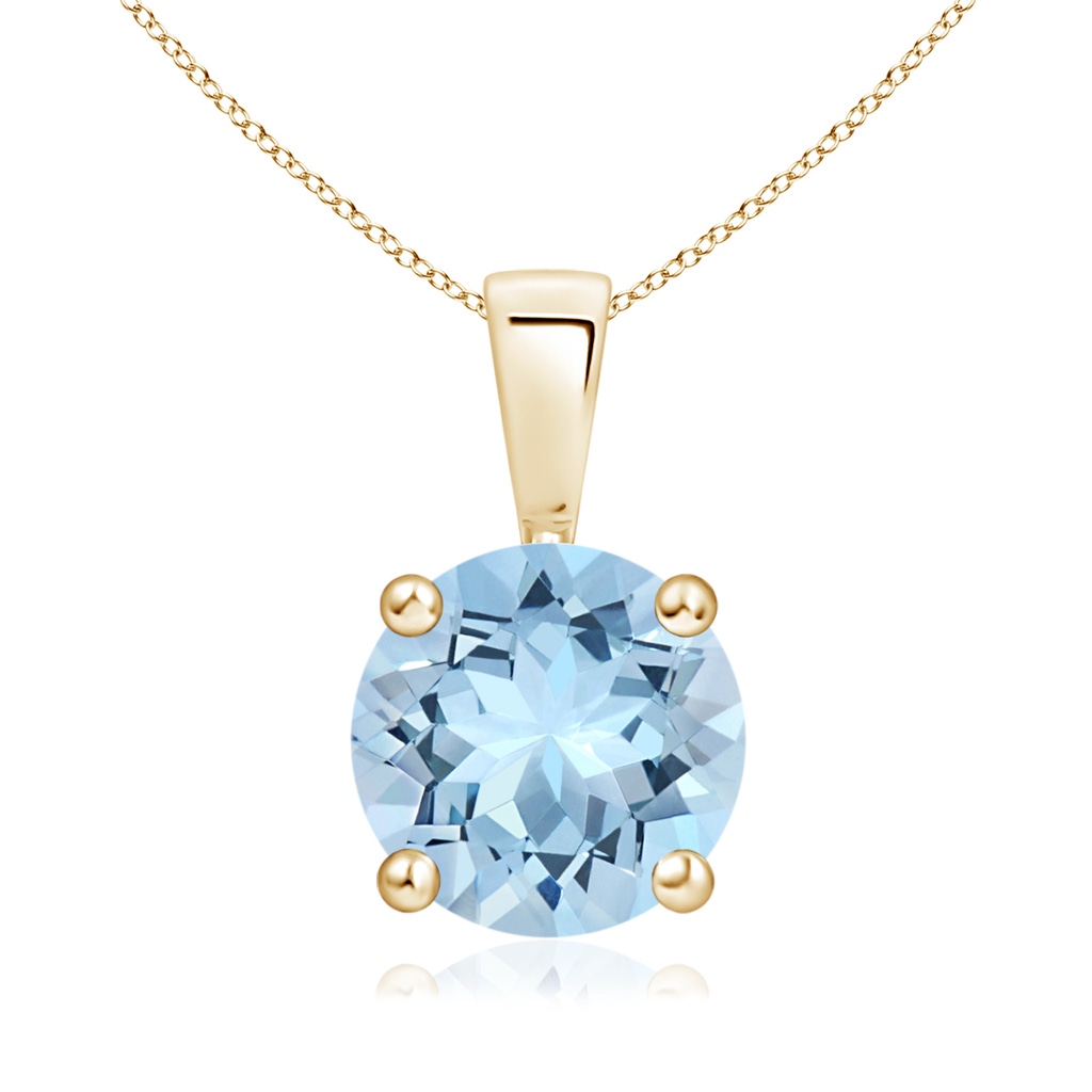 8mm AAA Classic Prong-Set Round Aquamarine Solitaire Pendant in 18K Yellow Gold