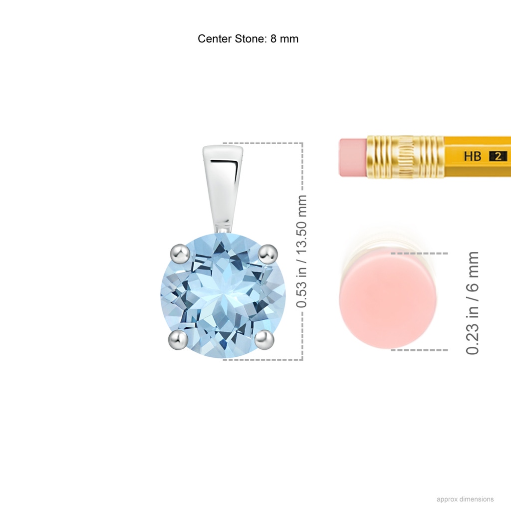 8mm AAA Classic Round Aquamarine Solitaire Pendant in White Gold ruler