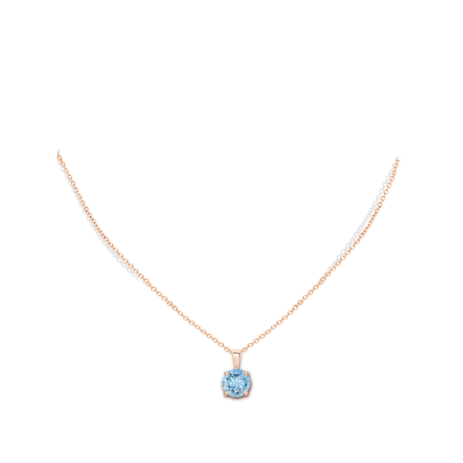 8mm AAAA Classic Prong-Set Round Aquamarine Solitaire Pendant in 18K Rose Gold pen