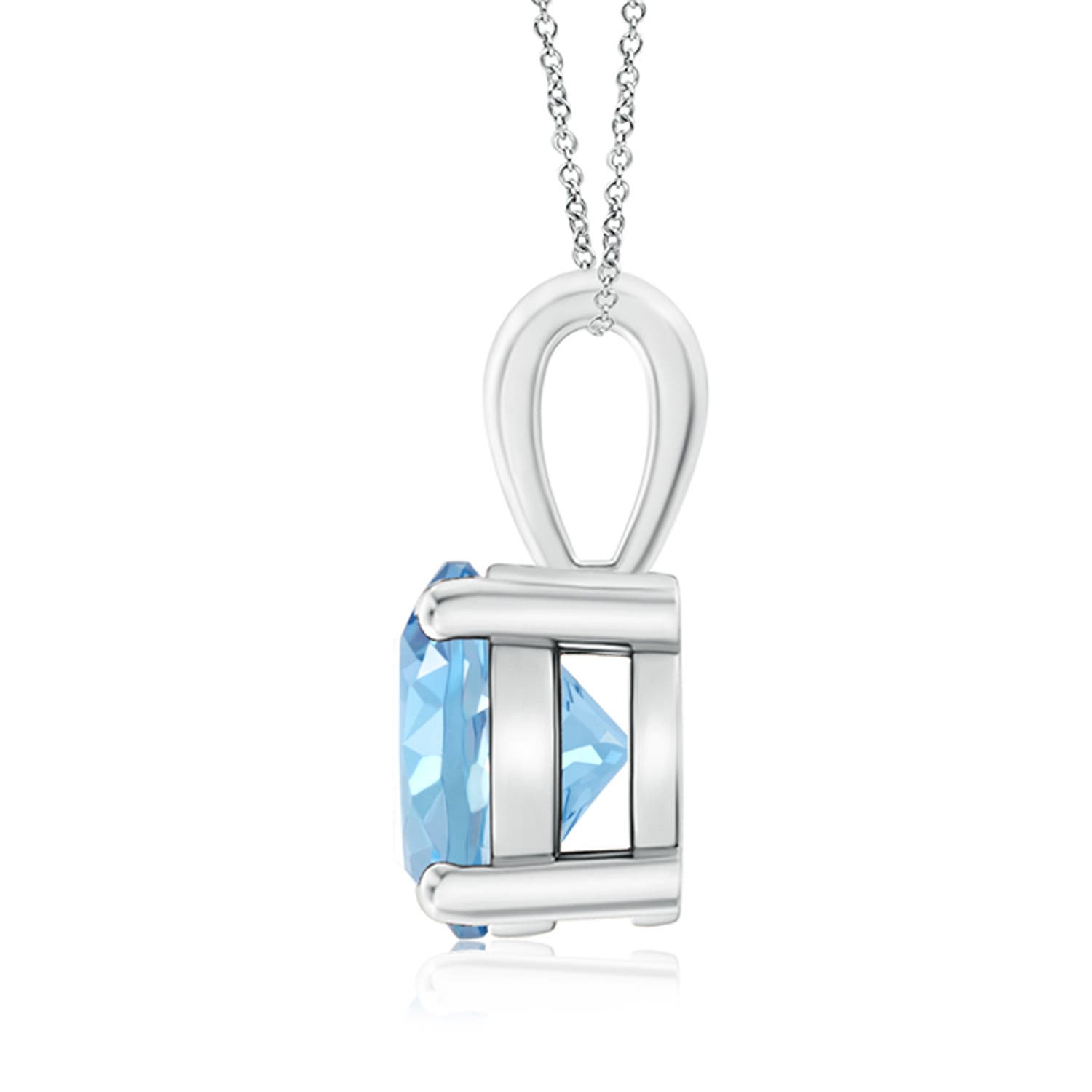 8mm AAAA Classic Prong-Set Round Aquamarine Solitaire Pendant in 18K White Gold
