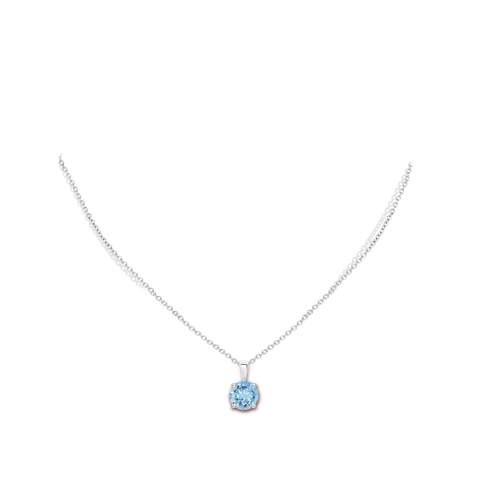 8mm AAAA Classic Prong-Set Round Aquamarine Solitaire Pendant in White Gold pen