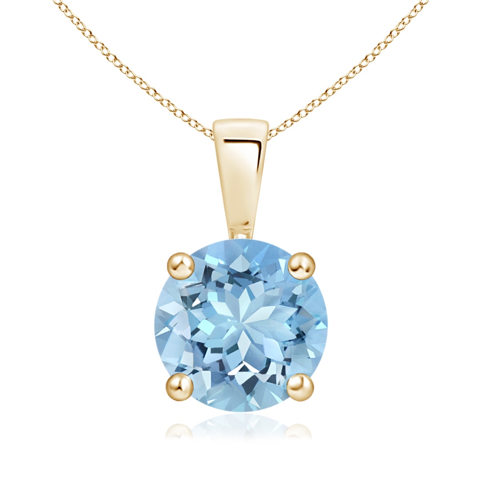 8mm AAAA Classic Prong-Set Round Aquamarine Solitaire Pendant in Yellow Gold 