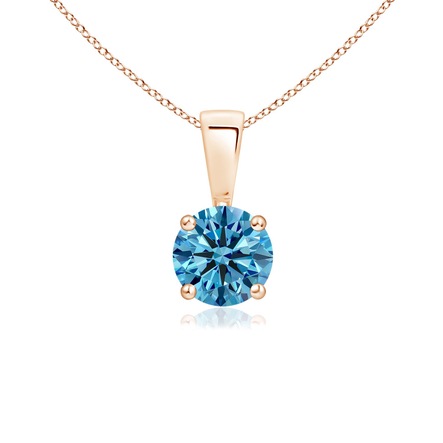 Angara 0.5 CTW Classic Prong-Set Round Fancy Intense Blue Diamond Solitaire Pendant in 18K Rose Gold
