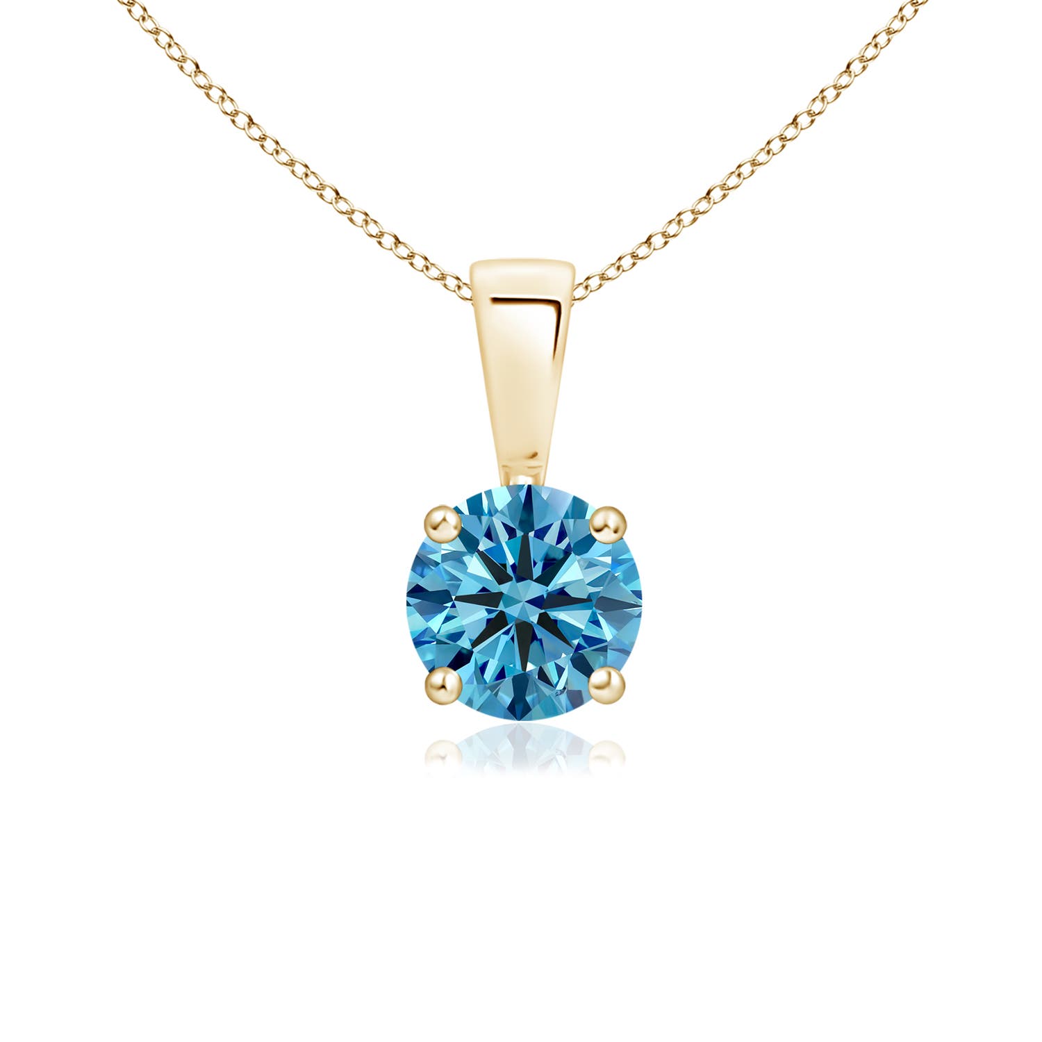 Angara 0.5 CTW Classic Prong-Set Round Fancy Intense Blue Diamond Solitaire Pendant in 14K Yellow Gold