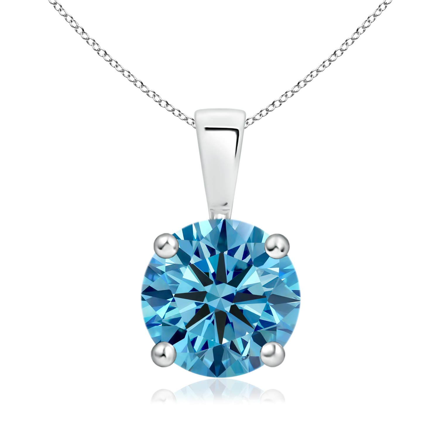 8.1mm AAAA Classic Prong-Set Round Fancy Intense Blue Diamond Solitaire Pendant in 18K White Gold