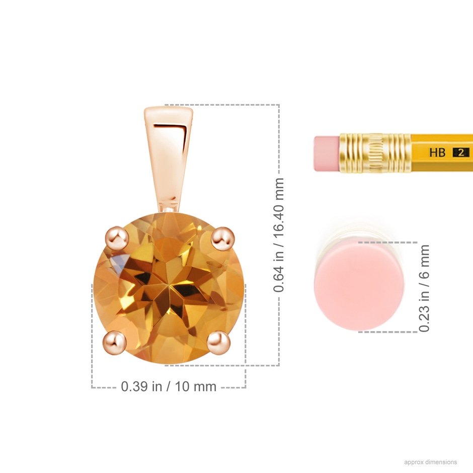 10mm AA Classic Prong-Set Round Citrine Solitaire Pendant in 18K Rose Gold ruler