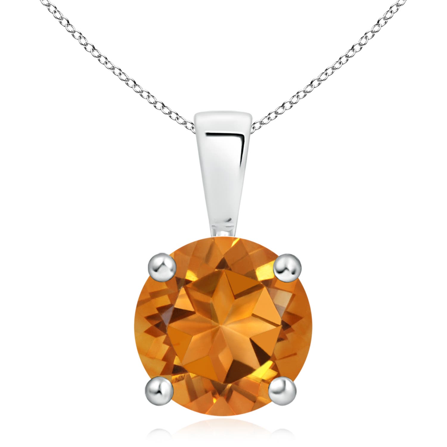 10mm AAA Classic Prong-Set Round Citrine Solitaire Pendant in 18K White Gold