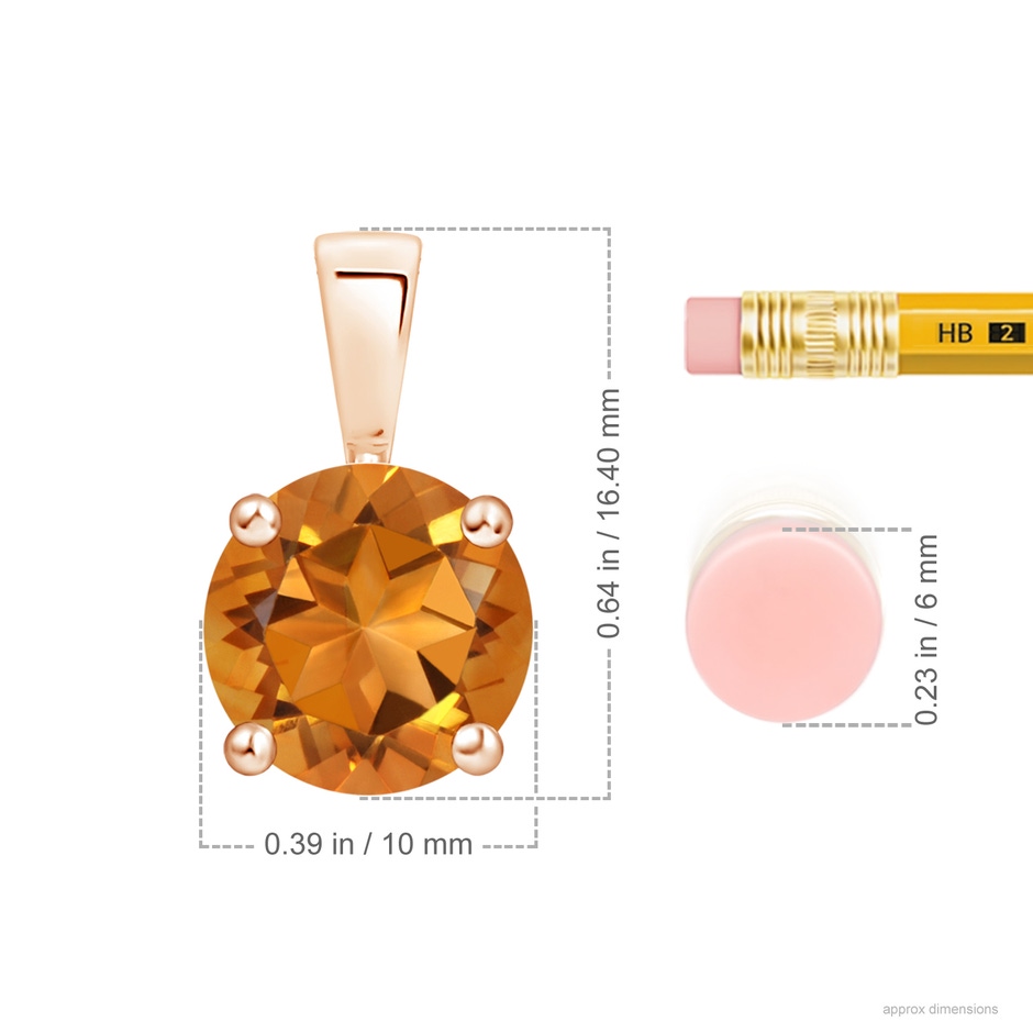10mm AAA Classic Prong-Set Round Citrine Solitaire Pendant in Rose Gold ruler