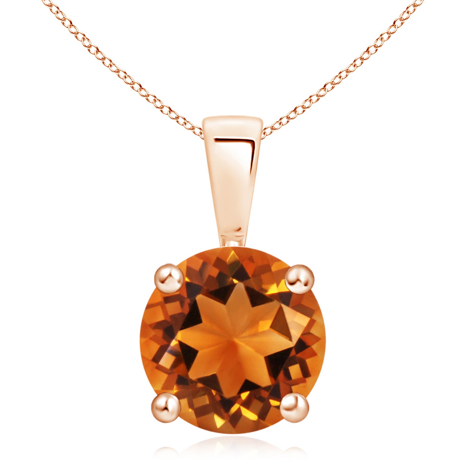 10mm AAAA Classic Prong-Set Round Citrine Solitaire Pendant in 18K Rose Gold