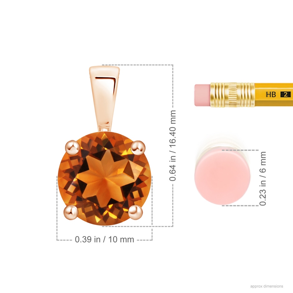 10mm AAAA Classic Prong-Set Round Citrine Solitaire Pendant in 18K Rose Gold ruler
