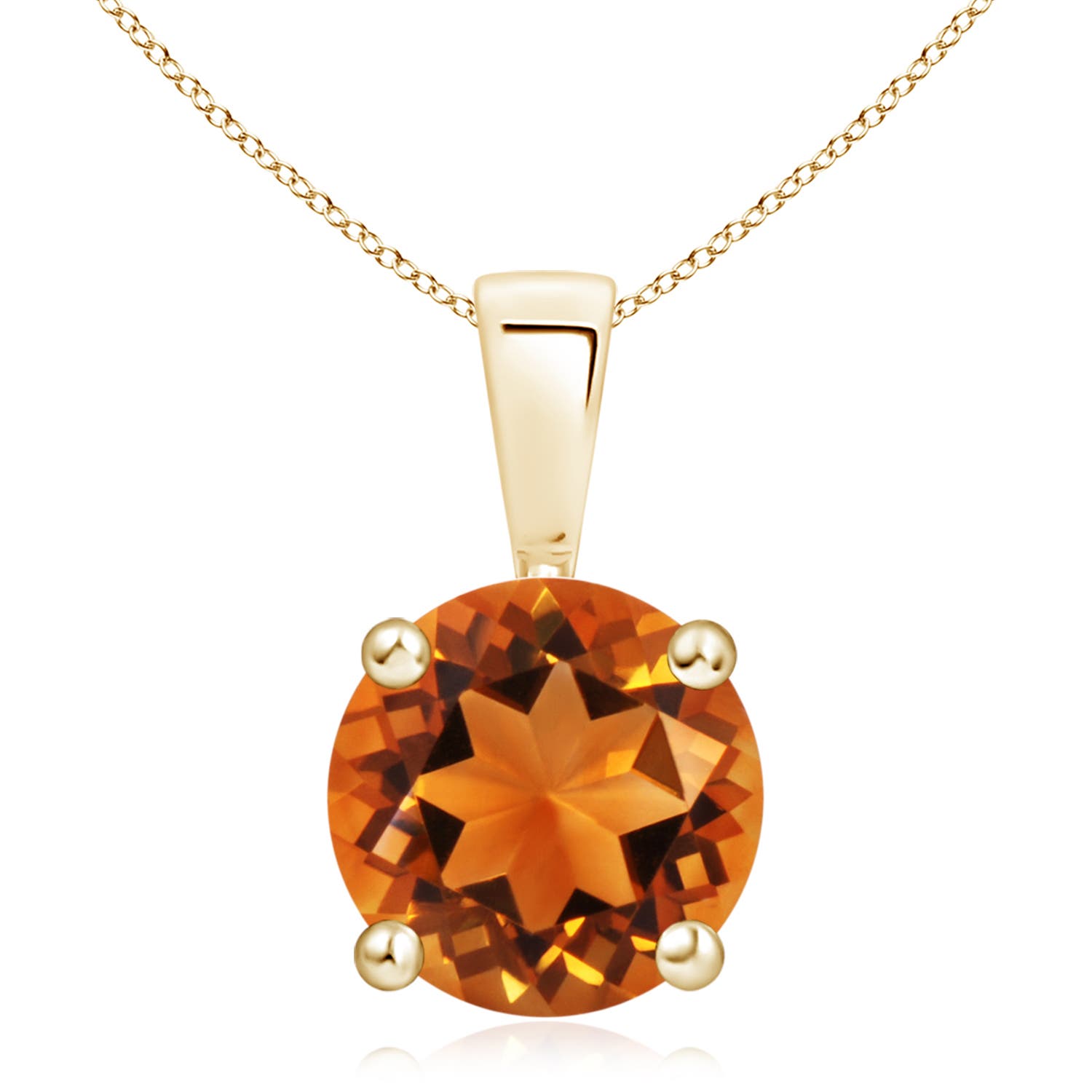 10mm AAAA Classic Prong-Set Round Citrine Solitaire Pendant in Yellow Gold