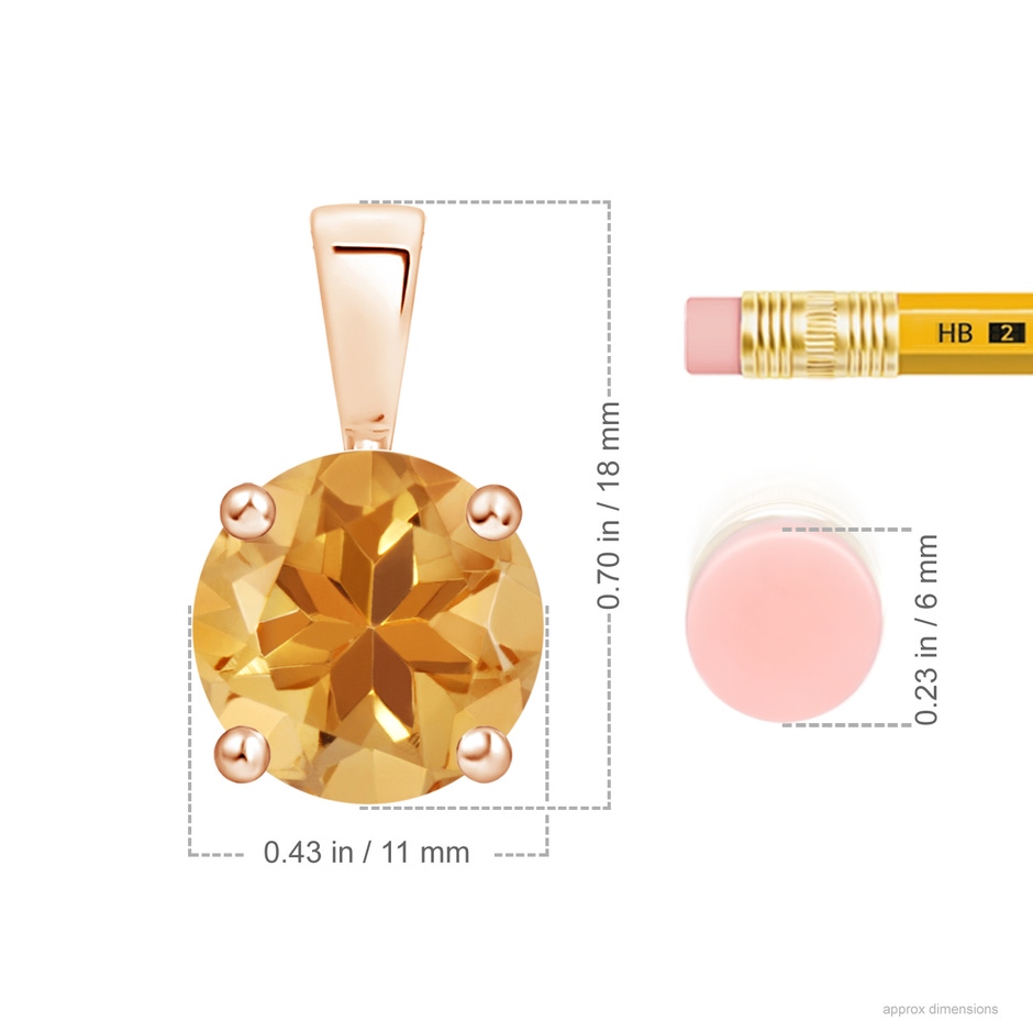 11mm A Classic Prong-Set Round Citrine Solitaire Pendant in Rose Gold ruler