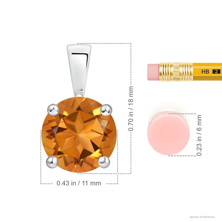 11mm AAA Classic Prong-Set Round Citrine Solitaire Pendant in White Gold ruler