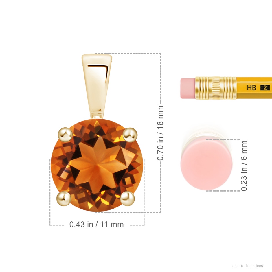 11mm AAAA Classic Prong-Set Round Citrine Solitaire Pendant in 18K Yellow Gold ruler