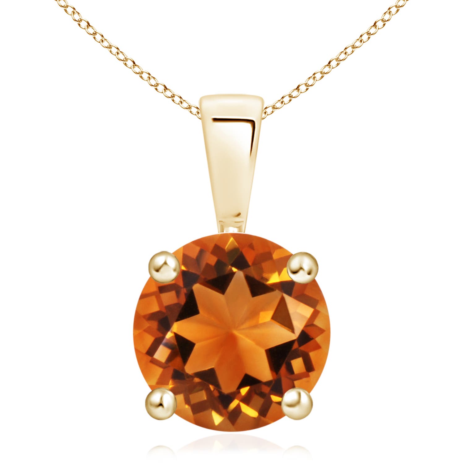 11mm AAAA Classic Prong-Set Round Citrine Solitaire Pendant in Yellow Gold