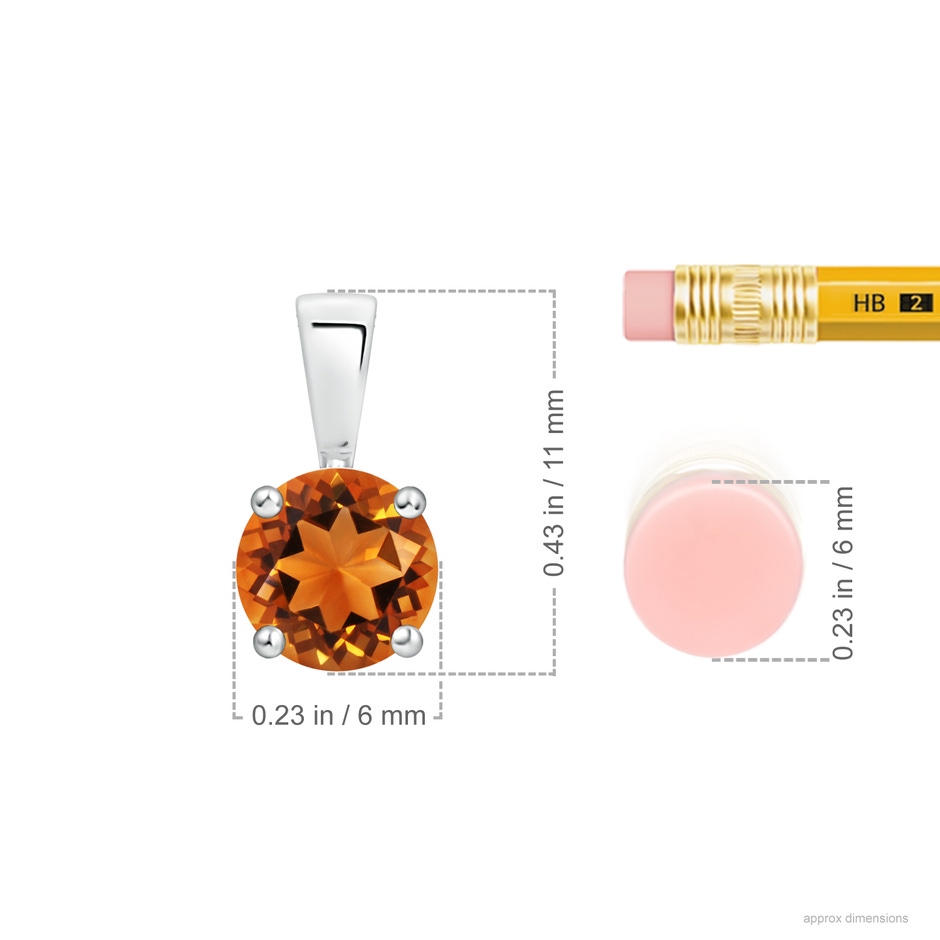 6mm AAAA Classic Prong-Set Round Citrine Solitaire Pendant in S999 Silver ruler