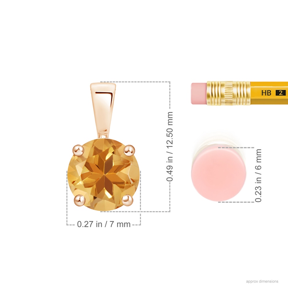 7mm A Classic Prong-Set Round Citrine Solitaire Pendant in Rose Gold ruler