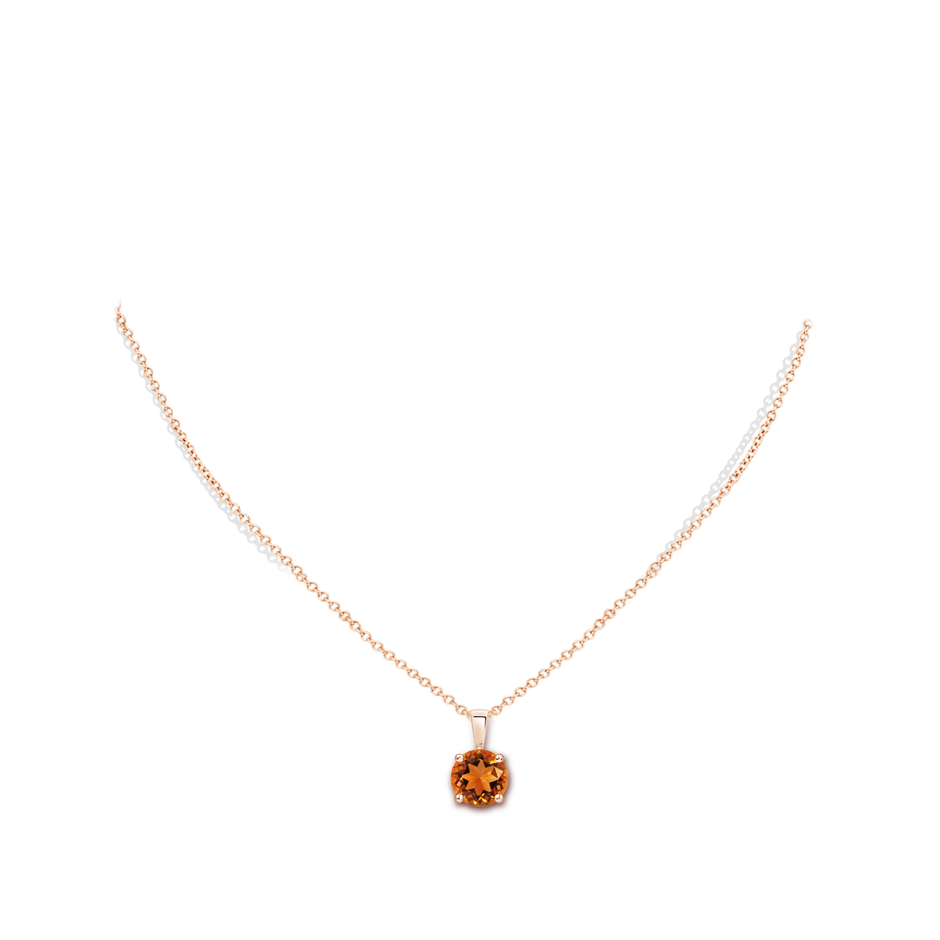 8mm AAAA Classic Round Citrine Solitaire Pendant in Rose Gold body-neck