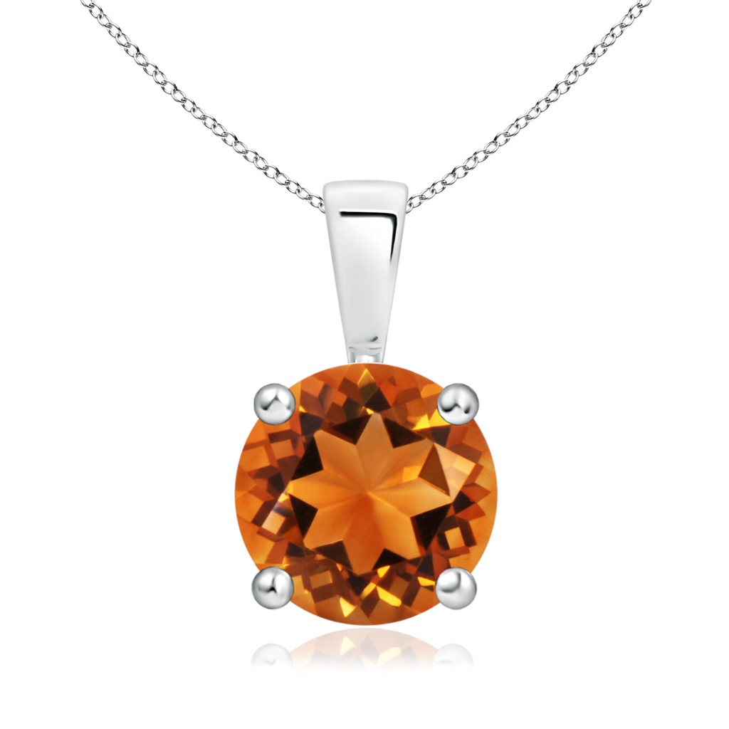 8mm AAAA Classic Round Citrine Solitaire Pendant in White Gold