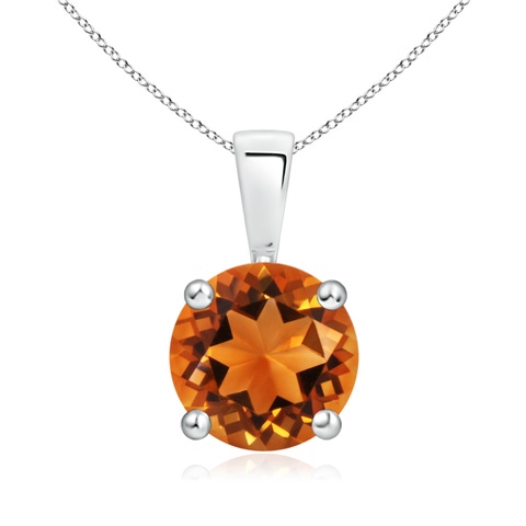 8mm AAAA Classic Prong-Set Round Citrine Solitaire Pendant in White Gold