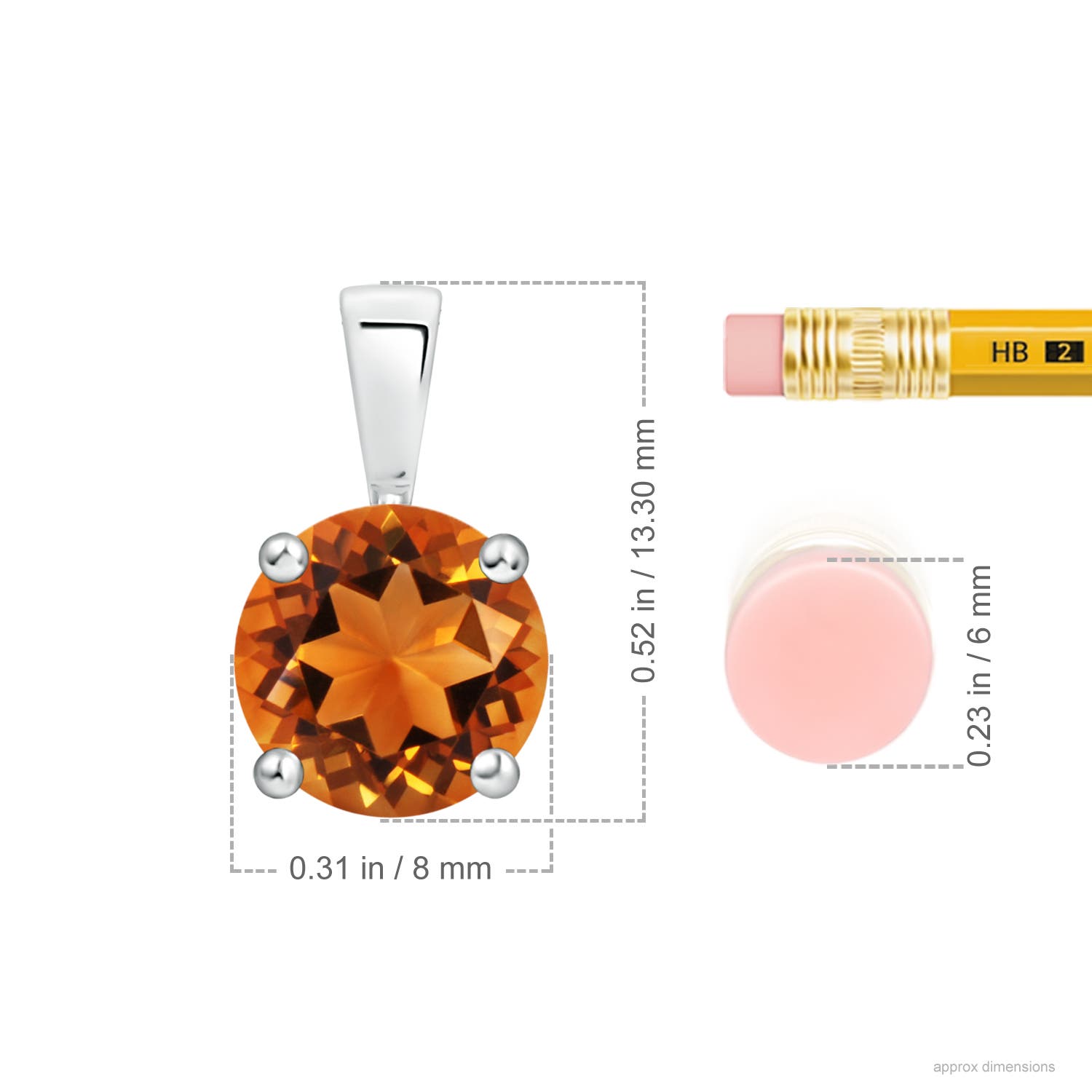 8mm AAAA Classic Prong-Set Round Citrine Solitaire Pendant in White Gold - ruler