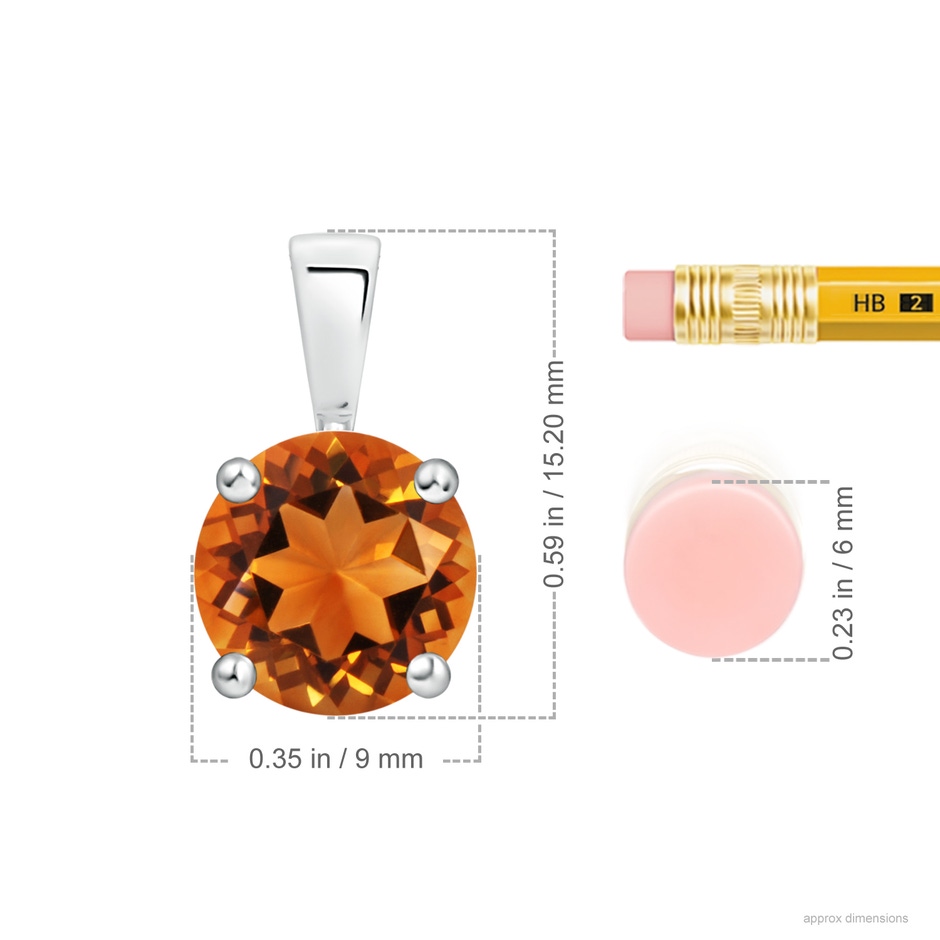 9mm AAAA Classic Prong-Set Round Citrine Solitaire Pendant in S999 Silver ruler