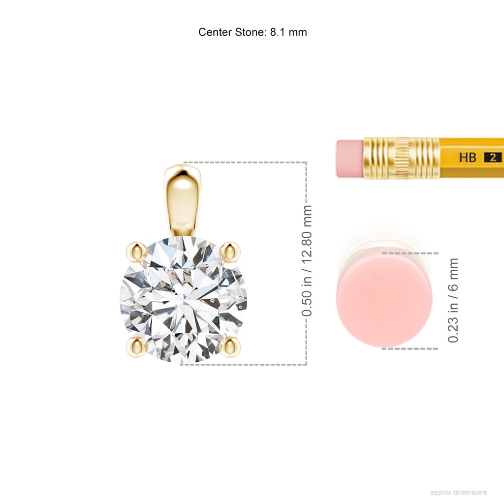 8.1mm HSI2 Classic Round Diamond Solitaire Pendant in Yellow Gold ruler