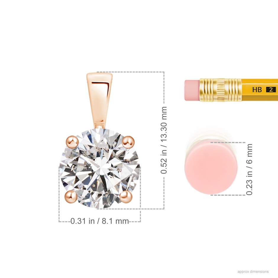 8.1mm IJI1I2 Classic Round Diamond Solitaire Pendant in Rose Gold ruler