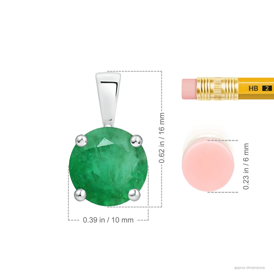 10mm A Classic Prong-Set Round Emerald Solitaire Pendant in P950 Platinum ruler